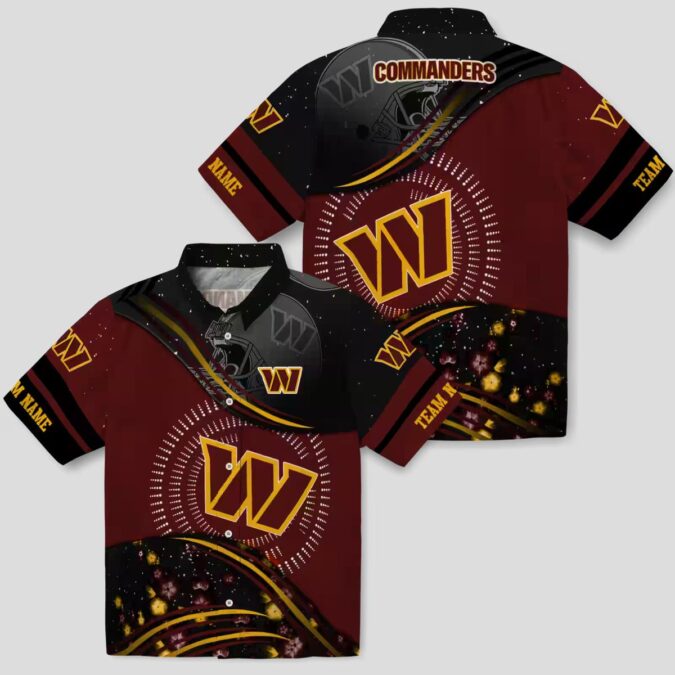 Washington Commanders Football Wave Hawaiian Shirt, NFL Black & Burgundy Tropical Beach Shirt