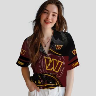 Washington Commanders Football Wave Hawaiian Shirt, NFL Black & Burgundy Tropical Beach Shirt