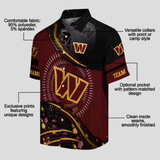 Washington Commanders Football Wave Hawaiian Shirt, NFL Black & Burgundy Tropical Beach Shirt