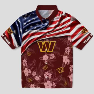 Washington Commanders Game Day Hawaiian Shirt, US Flag Hibiscus Burgundy NFL Fan Gear
