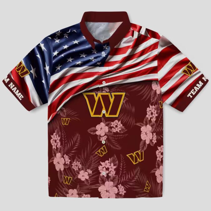 Washington Commanders Game Day Hawaiian Shirt, US Flag Hibiscus Burgundy NFL Fan Gear