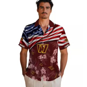 Washington Commanders Game Day Hawaiian Shirt, US Flag Hibiscus Burgundy NFL Fan Gear