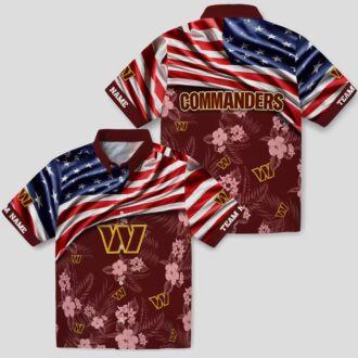Washington Commanders Game Day Hawaiian Shirt, US Flag Hibiscus Burgundy NFL Fan Gear