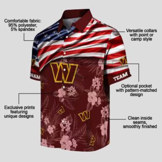 Washington Commanders Game Day Hawaiian Shirt, US Flag Hibiscus Burgundy NFL Fan Gear