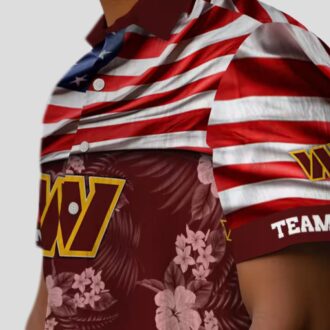 Washington Commanders Game Day Hawaiian Shirt, US Flag Hibiscus Burgundy NFL Fan Gear