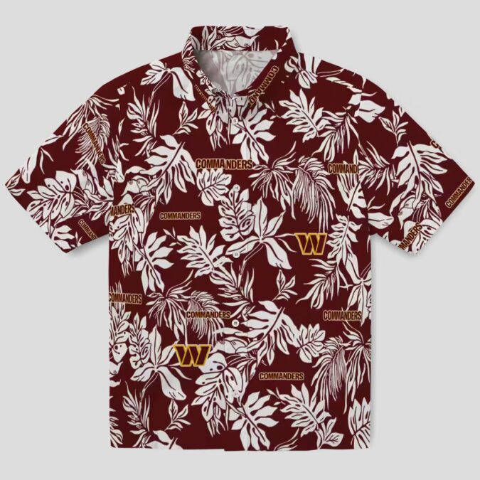 Washington Commanders Hawaiian Shirt, Tropical Leaf Burgundy & White NFL Summer Outfit