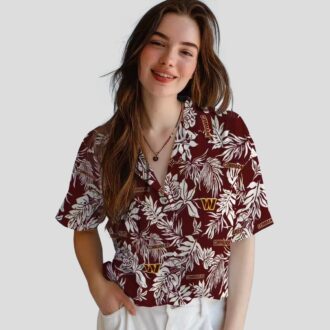 Washington Commanders Hawaiian Shirt, Tropical Leaf Burgundy & White NFL Summer Outfit