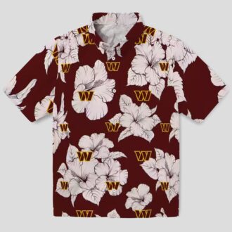 Washington Commanders Hibiscus Blooms Hawaiian Shirt, Burgundy White Aloha Button Up Shirt