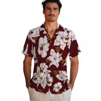 Washington Commanders Hibiscus Blooms Hawaiian Shirt, Burgundy White Aloha Button Up Shirt
