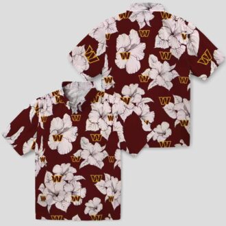 Washington Commanders Hibiscus Blooms Hawaiian Shirt, Burgundy White Aloha Button Up Shirt