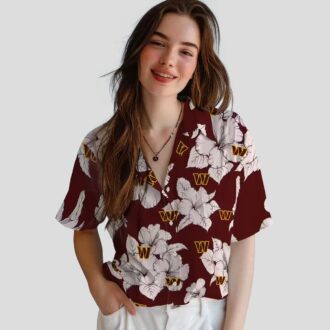 Washington Commanders Hibiscus Blooms Hawaiian Shirt, Burgundy White Aloha Button Up Shirt