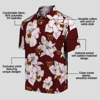 Washington Commanders Hibiscus Blooms Hawaiian Shirt, Burgundy White Aloha Button Up Shirt