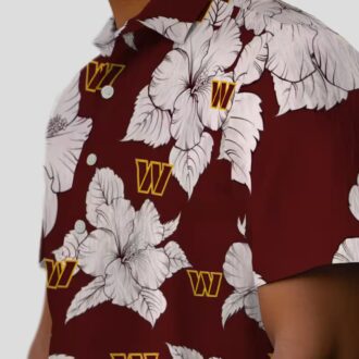 Washington Commanders Hibiscus Blooms Hawaiian Shirt, Burgundy White Aloha Button Up Shirt