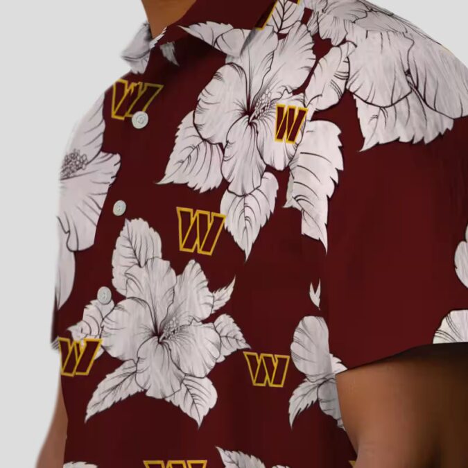 Washington Commanders Hibiscus Blooms Hawaiian Shirt, Burgundy White Aloha Button Up Shirt