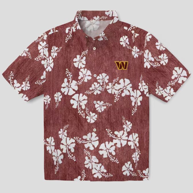 Washington Commanders Hibiscus Clusters Hawaiian Shirt, Burgundy Floral Beach Outfit for Fans