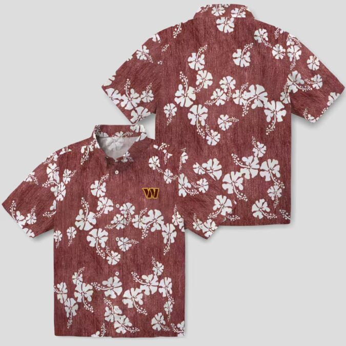 Washington Commanders Hibiscus Clusters Hawaiian Shirt, Burgundy Floral Beach Outfit for Fans