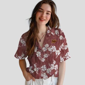 Washington Commanders Hibiscus Clusters Hawaiian Shirt, Burgundy Floral Beach Outfit for Fans