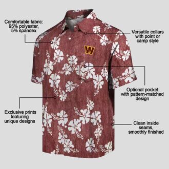 Washington Commanders Hibiscus Clusters Hawaiian Shirt, Burgundy Floral Beach Outfit for Fans