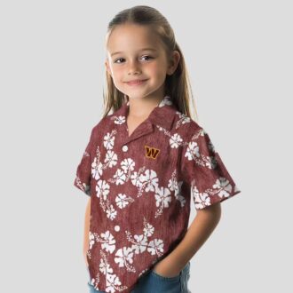Washington Commanders Hibiscus Clusters Hawaiian Shirt, Burgundy Floral Beach Outfit for Fans