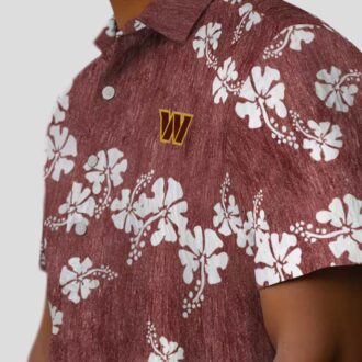 Washington Commanders Hibiscus Clusters Hawaiian Shirt, Burgundy Floral Beach Outfit for Fans
