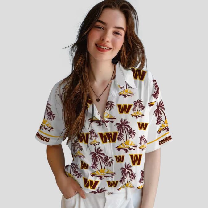 Washington Commanders NFL Hawaiian Shirt, Burgundy White Palm Island Floral Summer Shirt