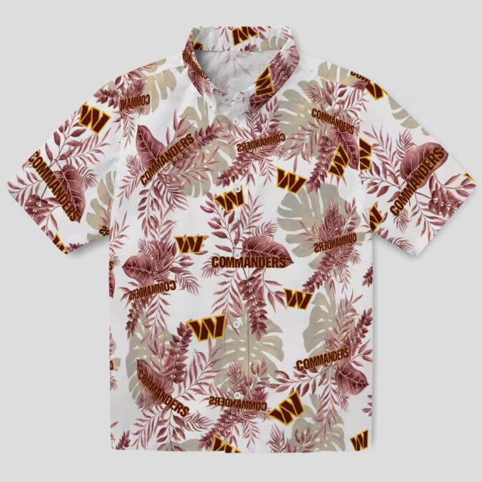 Washington Commanders NFL Tropical Leaf Hawaiian Shirt, Burgundy & White Summer Vacation Apparel