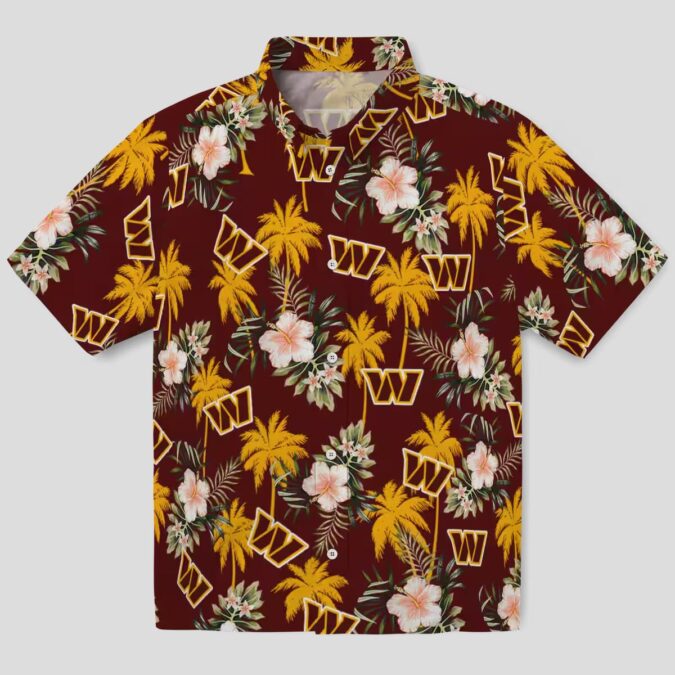 Washington Commanders Palm Tree Floral Shirt, Burgundy Hawaiian Beach Party Outfit