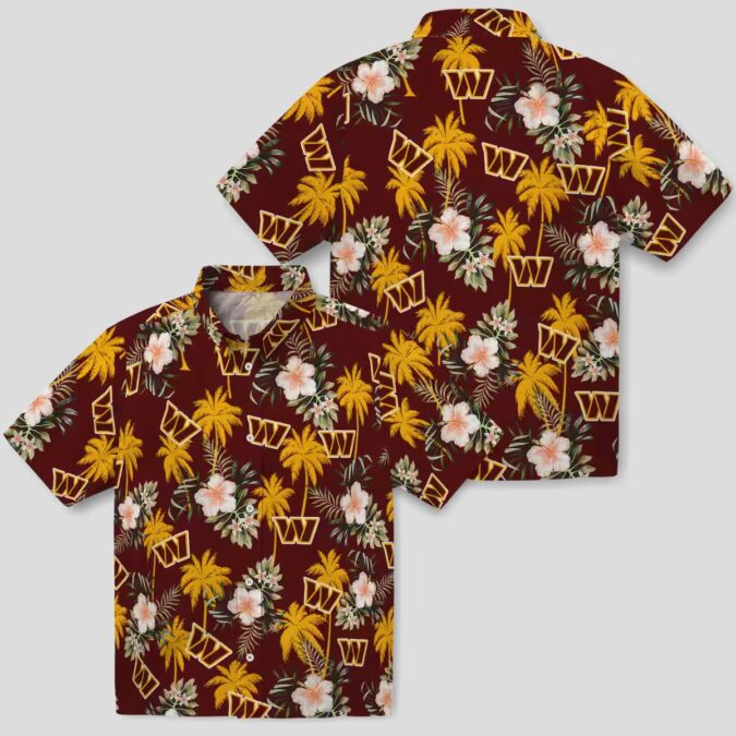 Washington Commanders Palm Tree Floral Shirt, Burgundy Hawaiian Beach Party Outfit