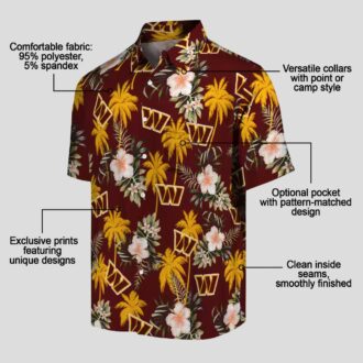Washington Commanders Palm Tree Floral Shirt, Burgundy Hawaiian Beach Party Outfit