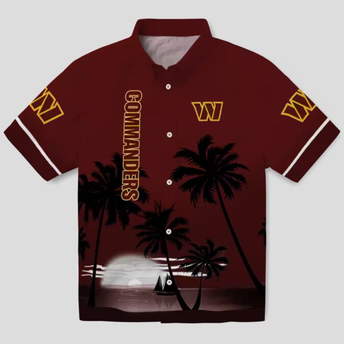 Washington Commanders Sunset Beach Hawaiian Shirt, Burgundy Black Shirt for Men & Women