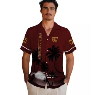 Washington Commanders Sunset Beach Hawaiian Shirt, Burgundy Black Shirt for Men & Women