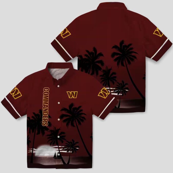 Washington Commanders Sunset Beach Hawaiian Shirt, Burgundy Black Shirt for Men & Women