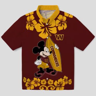 Washington Commanders Surfing Mickey Burgundy Shirt, NFL Tropical Aloha Hawaiian Shirt