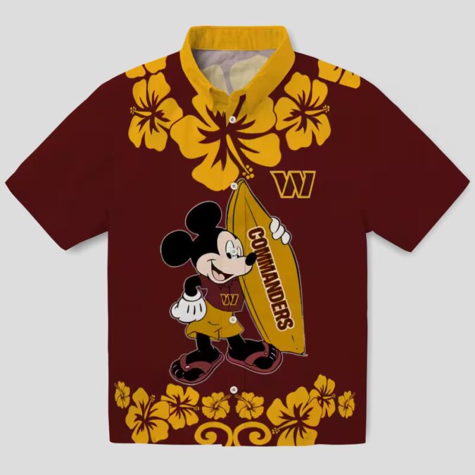 Washington Commanders Surfing Mickey Burgundy Shirt, NFL Tropical Aloha Hawaiian Shirt