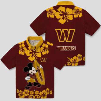 Washington Commanders Surfing Mickey Burgundy Shirt, NFL Tropical Aloha Hawaiian Shirt