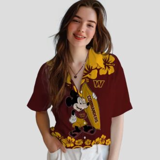 Washington Commanders Surfing Mickey Burgundy Shirt, NFL Tropical Aloha Hawaiian Shirt