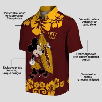 Washington Commanders Surfing Mickey Burgundy Shirt, NFL Tropical Aloha Hawaiian Shirt