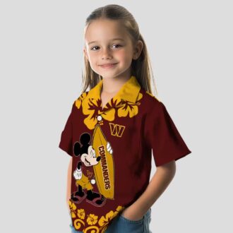 Washington Commanders Surfing Mickey Burgundy Shirt, NFL Tropical Aloha Hawaiian Shirt