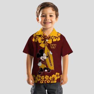 Washington Commanders Surfing Mickey Burgundy Shirt, NFL Tropical Aloha Hawaiian Shirt
