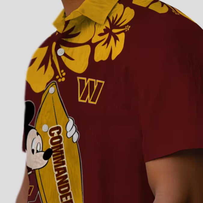 Washington Commanders Surfing Mickey Burgundy Shirt, NFL Tropical Aloha Hawaiian Shirt