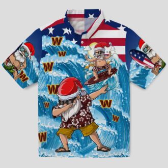 Washington Commanders Surfing Santa Blue Hawaiian Shirt, NFL Holiday Party & Beach Shirt for Fans