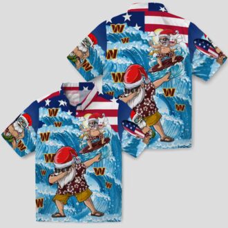 Washington Commanders Surfing Santa Blue Hawaiian Shirt, NFL Holiday Party & Beach Shirt for Fans