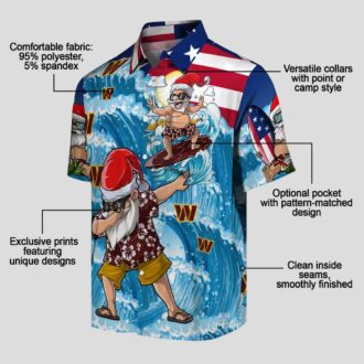 Washington Commanders Surfing Santa Blue Hawaiian Shirt, NFL Holiday Party & Beach Shirt for Fans
