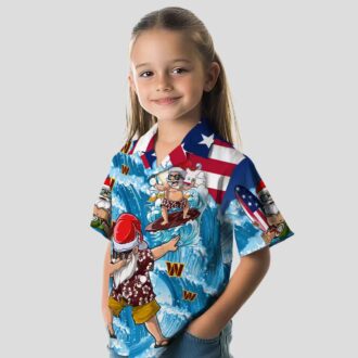 Washington Commanders Surfing Santa Blue Hawaiian Shirt, NFL Holiday Party & Beach Shirt for Fans
