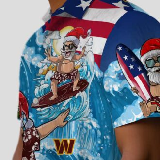 Washington Commanders Surfing Santa Blue Hawaiian Shirt, NFL Holiday Party & Beach Shirt for Fans