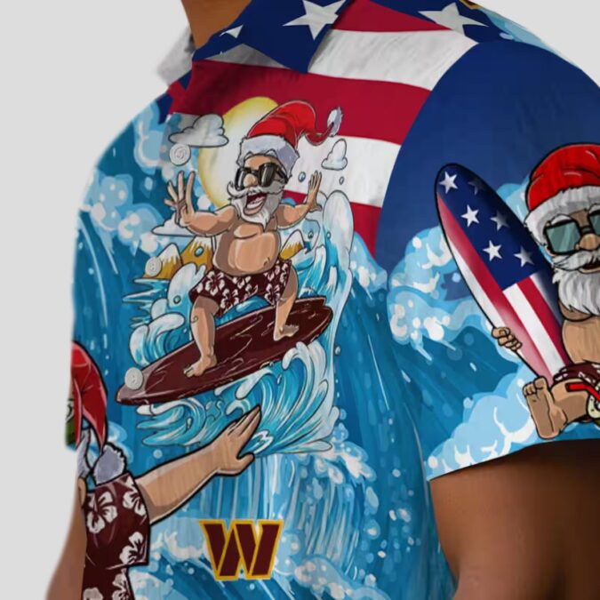 Washington Commanders Surfing Santa Blue Hawaiian Shirt, NFL Holiday Party & Beach Shirt for Fans