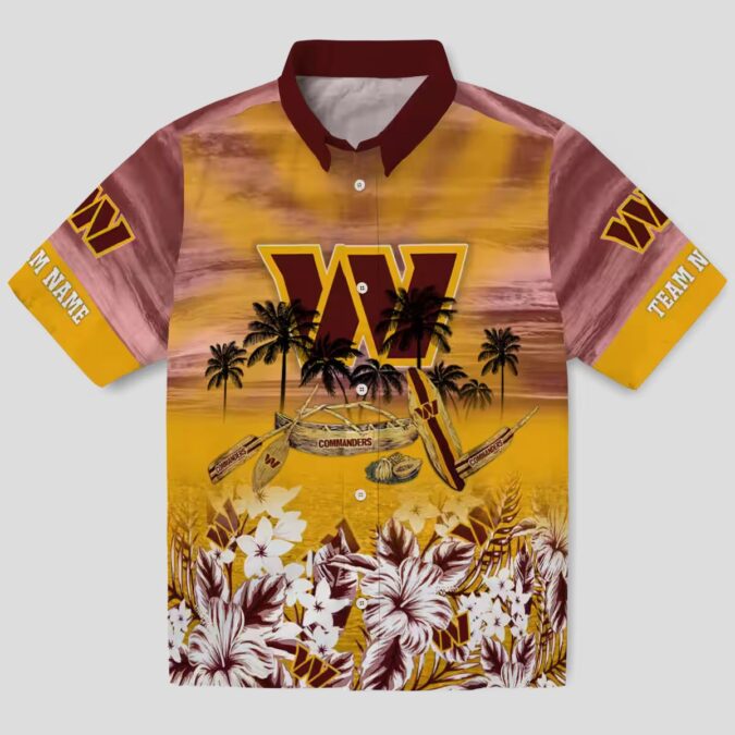 Washington Commanders Tropical Canoe Hawaiian Shirt, Custom Burgundy Summer Beach Shirt for Fans