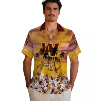 Washington Commanders Tropical Canoe Hawaiian Shirt, Custom Burgundy Summer Beach Shirt for Fans