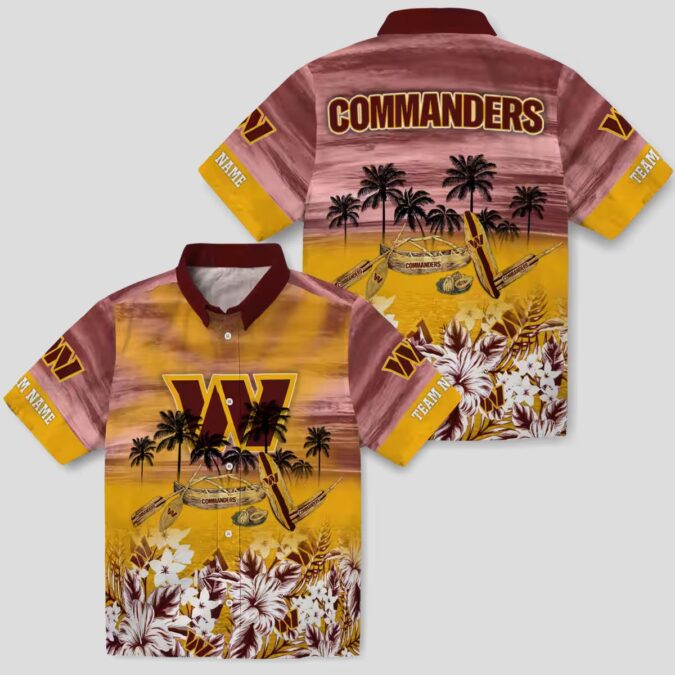 Washington Commanders Tropical Canoe Hawaiian Shirt, Custom Burgundy Summer Beach Shirt for Fans