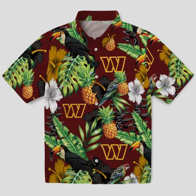 Washington Commanders Tropical Toucan Hawaiian Shirt - Hibiscus Pineapple Design for Men & Women